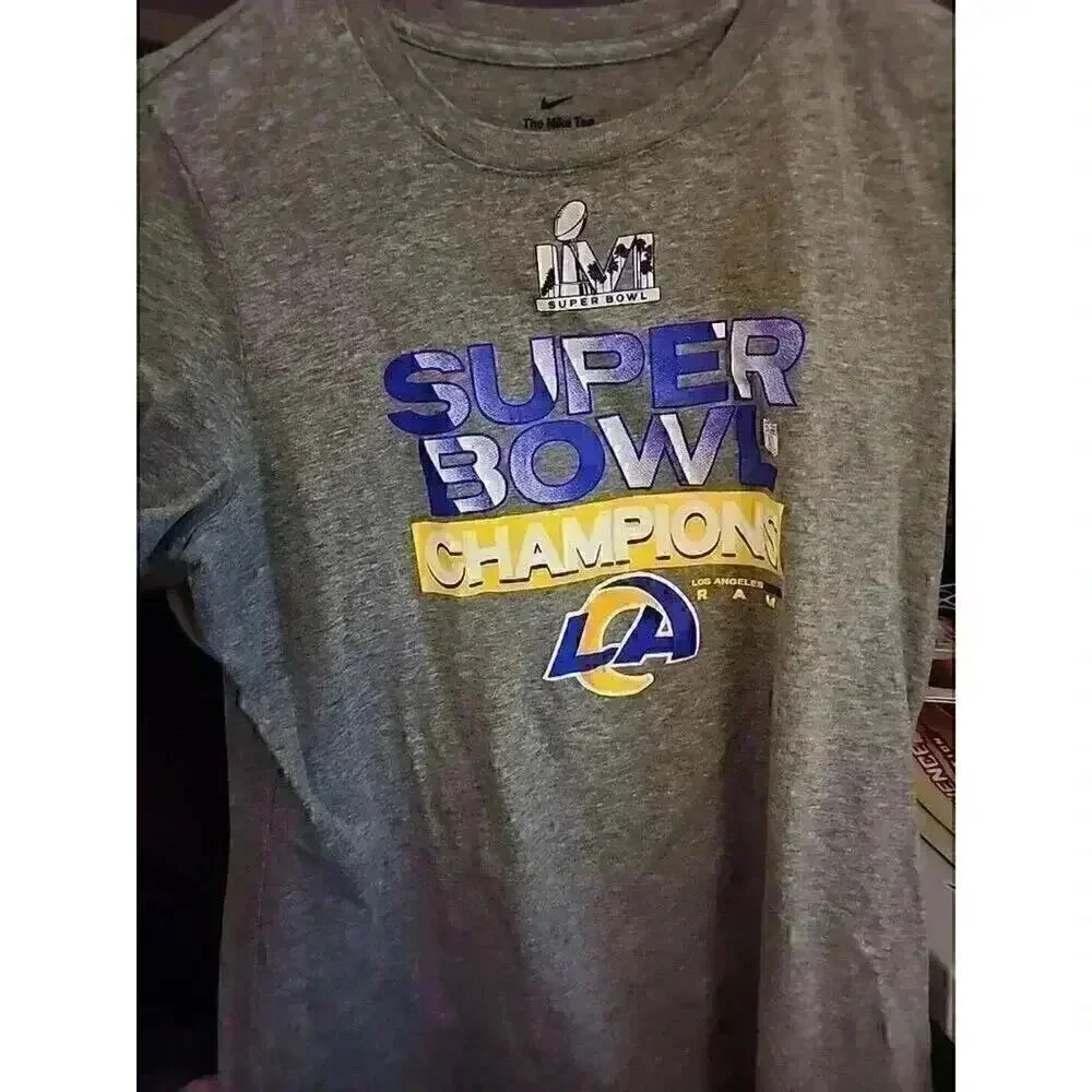 LVI‎ Super Bowl Champions LA RAMS Nike Shirt Adult Large Gray Swoosh Mens CR2